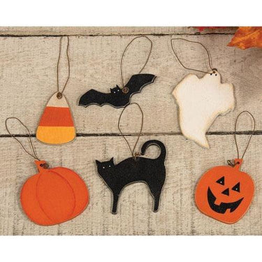 6 Set Mini Wood Halloween Ornaments - The Fox Decor